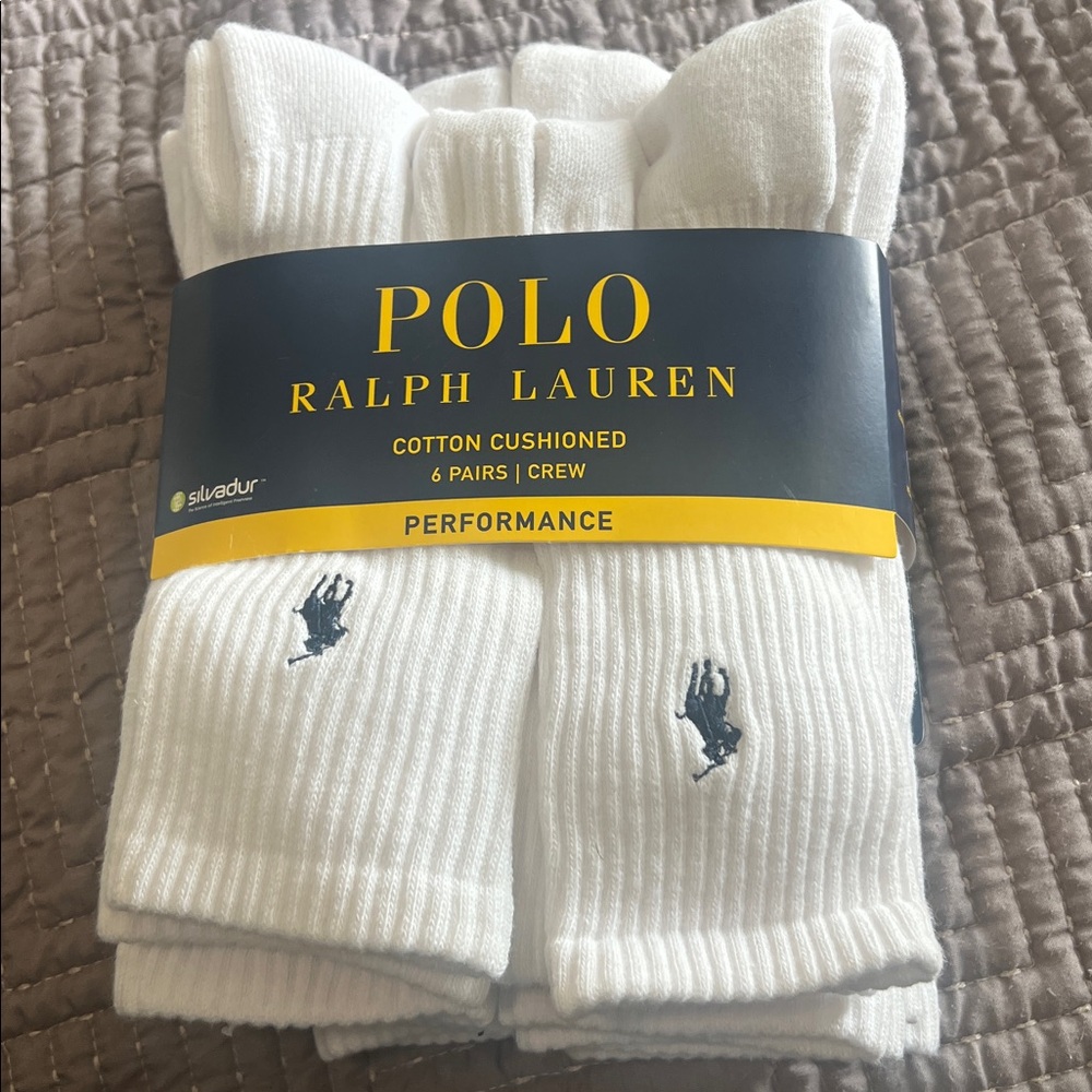 Polo Ralph Lauren 6 Pairs Cotton Cushioned Crew Performance Socks White